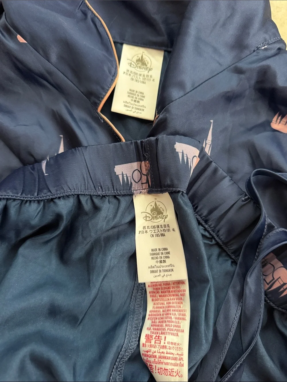 Disney Navy Satin Pajama Set with Pink Trim - Picture 3 of 3